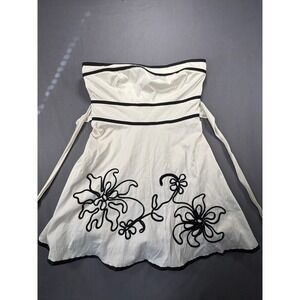 y2K Speechless Strapless Dress Black Trim Floral Embroidery White Size 11